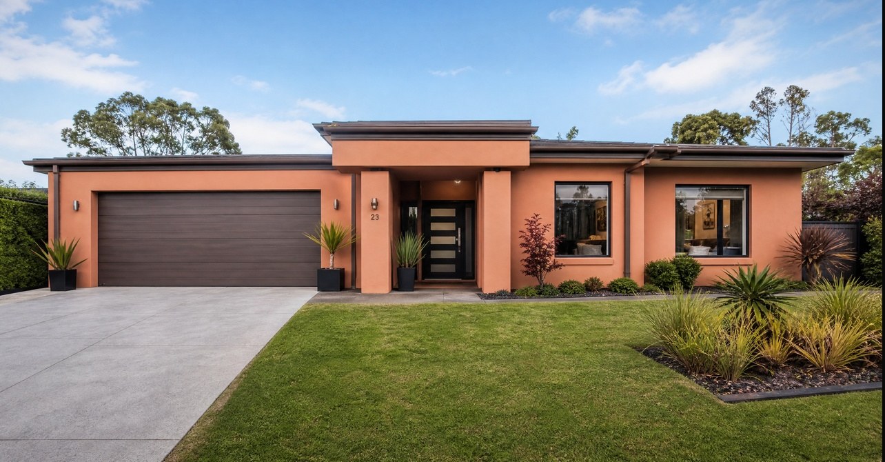 Before painting a house exterior in faded terracotta and brown