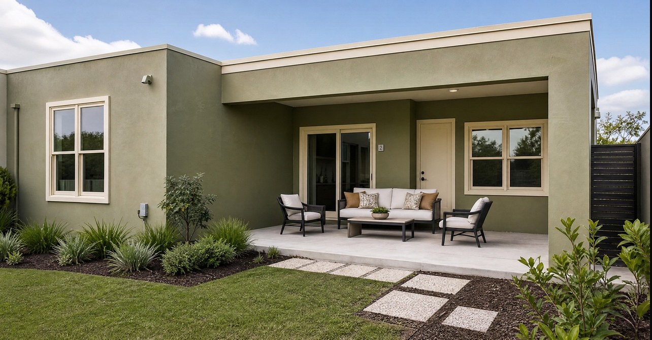 Before painting a unit exterior in faded olive and cream